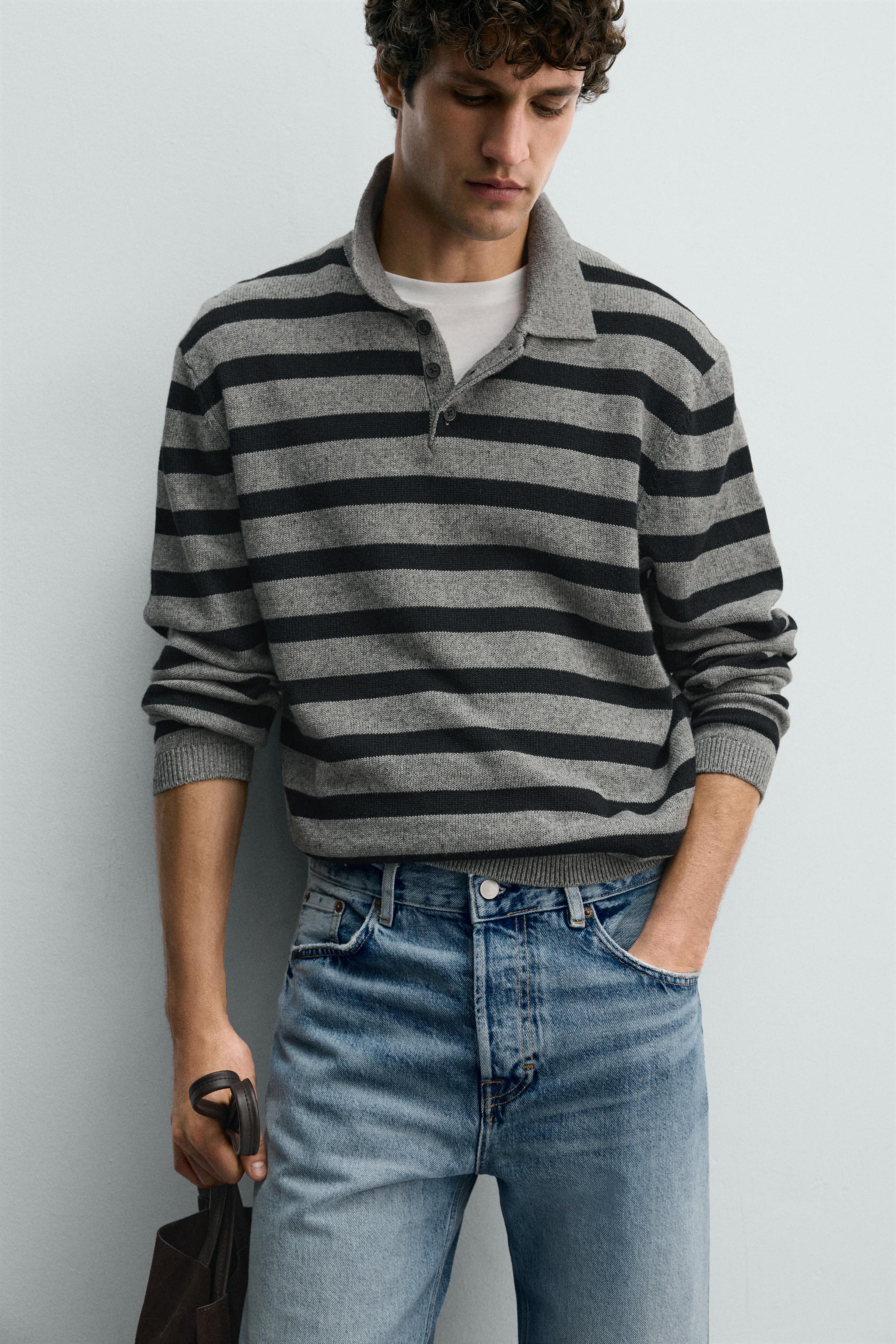 STRIPED COTTON LINEN KNIT POLO SHIRT